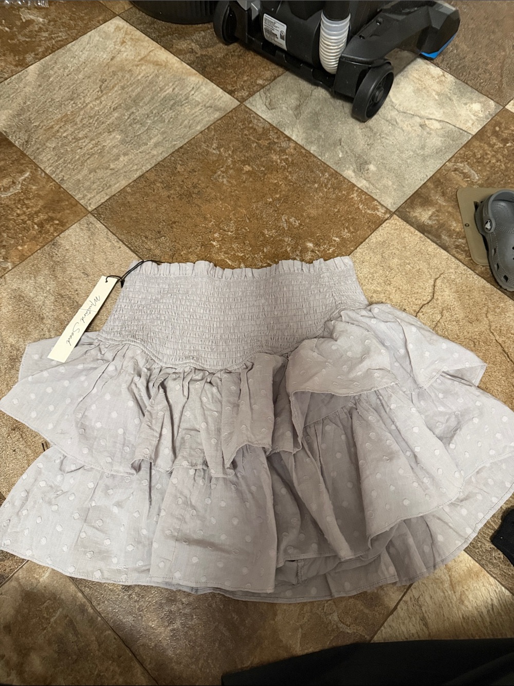 Mustard Seed Light Gray Smocked Ruffle Mini Skirt